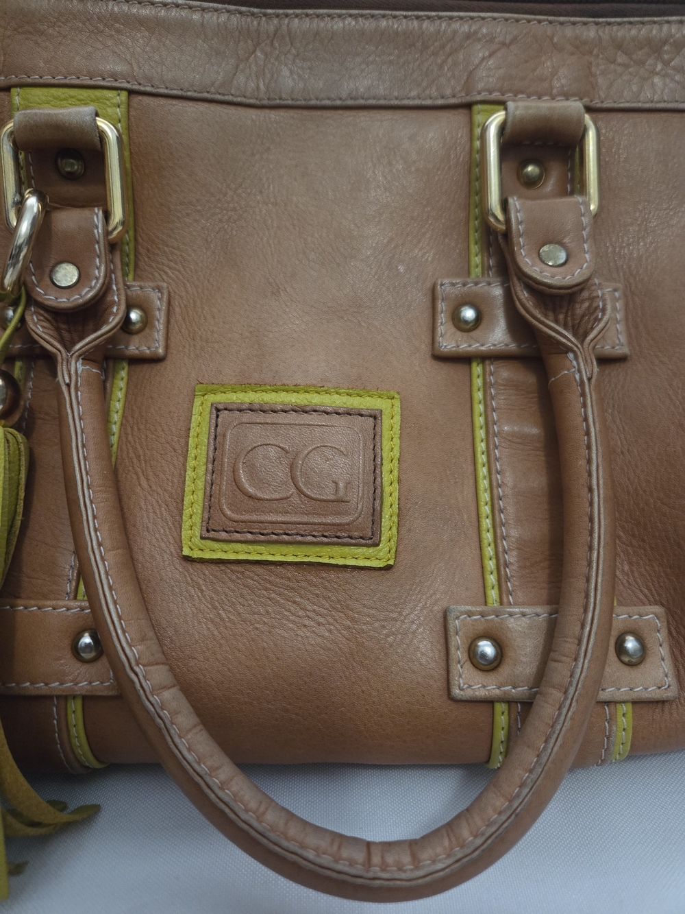 Tan Satchel with Lime Trim
